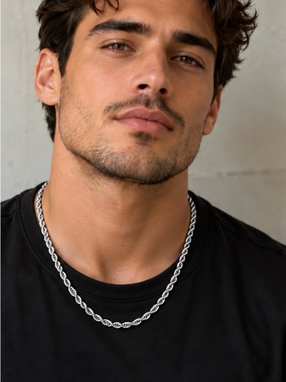 Silver Twisted Rope Chain Necklace - Men's Grooming Accessory